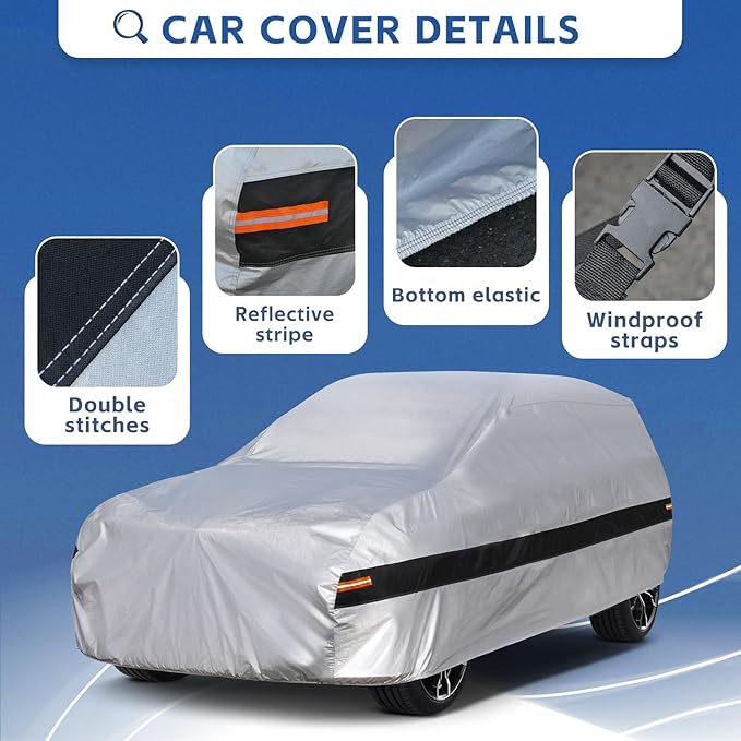 10 Layers SUV Car Cover Custom Fit for Chevrolet Chevy Suburban (1973-2024) Waterproof All Weather for Automobiles, Outdoor Full Cover Rain Sun UV Protection.Silver
