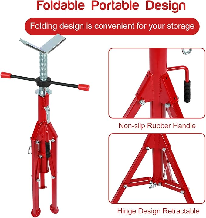 BLACKHORSE-RACING V Head Pipe Stand, 28"-52" Adjustable Height, 2500 LB Maximum Weight Limit, 1/2"-12" Pipe Support, Steel Folding Portable Pipe Stand Jack