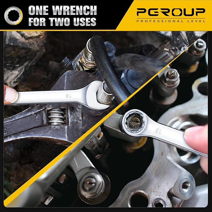 32 Piece SAE & Metric Combination Wrench Set, 20PCS Long Wrenches and 12PCS Stubby Wrenches, Open End and 12-Point Box End, CR-V Steel Mirror Chrome Polished