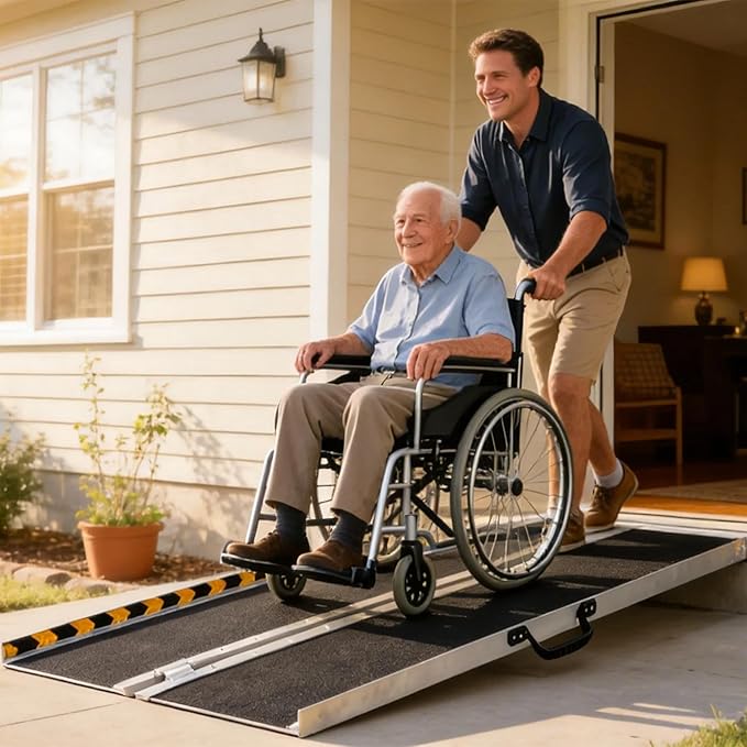 Vie Triomphe Portable Wheelchair Ramp 5FT, Non-Slip Aluminum Folding Handicap Ramp for Seniors, Elderly, Disabled, Wheelchairs, Scooters, Home Entry, Doorways, Steps