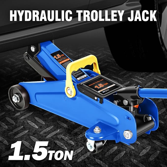 PM PERFORMOTOR Low Profile Hydraulic Trolley Service/Floor Jack, 1.5 Ton (3000 lbs) Capacity, Lifting Range 5.3"-12",Blue,PM-TOL-FJ15-BL