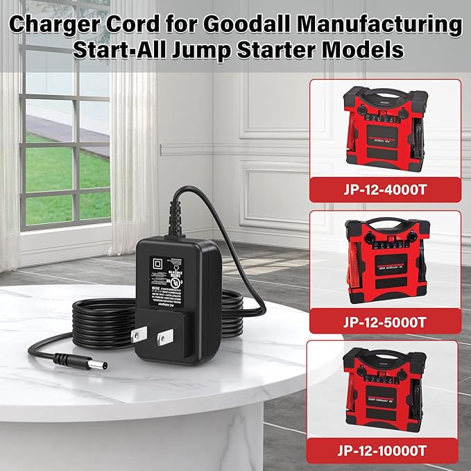 18V Jump Pack Charger Fits for Goodall Manufacturing JP-12-4000T JP-12-5000T JP-12-10000T Power Cord Supply AC DC Adapter for Goodall 12V Start-All Corded JumpPack Battery Charging Plug