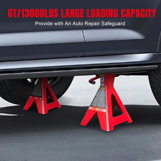 Big RED Torin 6 Ton Steel Jack Stands: Heavy Duty Car Jack Stand, for Sedans and Cars - Red, 1 Pair