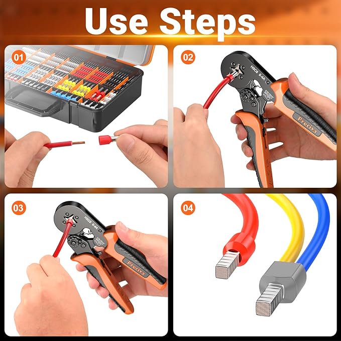 Preciva Ferrule Crimping Tool Kit with Portable Suitcase, Square Crimping Pliers for AWG 23-7 Ratchet Crimper with 1000PCS Single and 260PCS Twin Ferrules Connectors