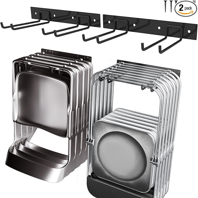 2Pack Folding Chair Storage Rack, Chair Hangers for Garage Wall, Garage Tool Organizer Wall Mount, Heavy Duty Garden Tool Holder for Hanging Shovel Rake Broom Ladder