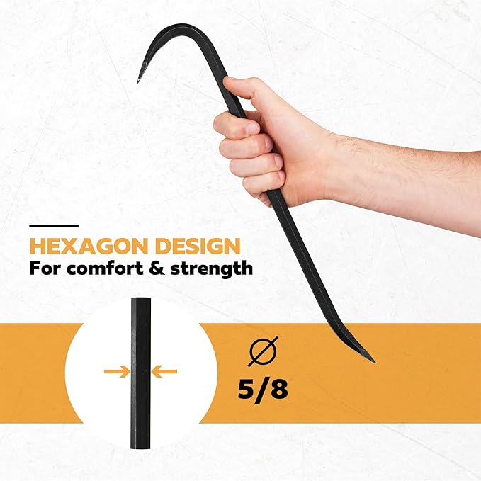 Olympia Tools 18" Wrecking Bar, Heavy Duty Pry Bar with Beveled Chisel End and Forged Carbon Steel for Prying, Lifting and Pulling Nails