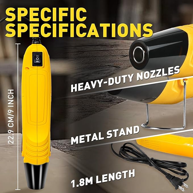 haisstronica Mini Heat Gun 350W, 2 Temp Settings 482°F/752°F (250°C/400°C), Hot Air Tool with Metal Stand & Nozzle Guard, 110V Corded Heat Shrink Gun for Shrink Tubing, Crafts, Embossing, Vinyl Wrap