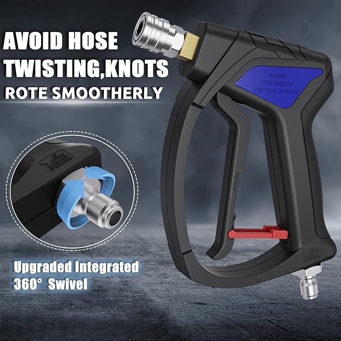 TUTULUCK® Short Pressure Washer Gun - Small Power Washer Handle with 3/8" Smooth Swivel,1/4" Quick Connector Coupler,Fully Compatible with Car Wash Foam Cannon, M22-14mm/M22-15mm Hoses