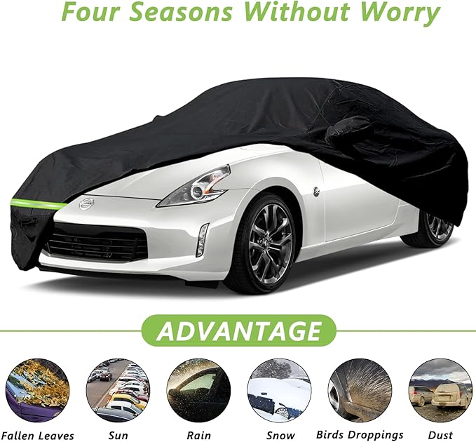 YIXIN Waterproof Car Covers for 2009-2026 Nissan 370Z / 370Z Nismo Car Cover 190T Covers Customer Fit 100% Waterproof Windproof Strap & Double Door Zipper Up to 174” L