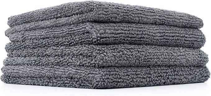 The Rag Company - Mini-Miner - Professional Metal Polishing Microfiber Towels for Cars, Safe on High-End Wheels and Soft Metals, 70/30 Blend, Dual-Pile, 365gsm, 10in x 10in, Grey (4-Pack)