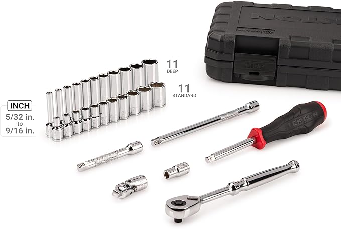TEKTON 1/4 Inch Drive 6-Point Socket and Ratchet Set with Case, 28-Piece (5/32-9/16 in.) | SKT05102