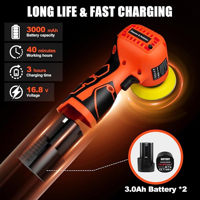 Cordless Sander, 3" Palm Sander with 2Pcs 16.8V 3.0Ah Batteries, 3500RPM Mini Polisher, 30 Accessories Sanders Tool for Sanding/Polishing/Waxing/Cleaning
