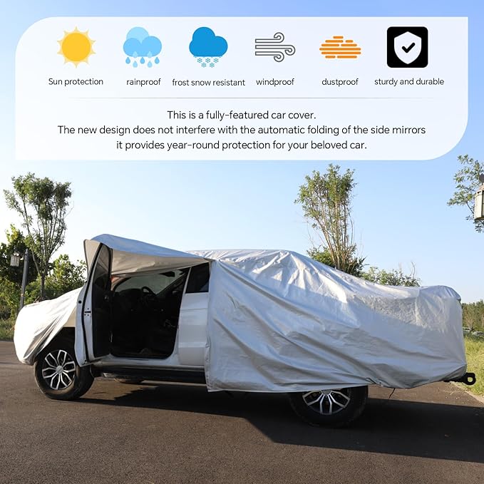 Heavy Duty Car Truck Cover, All Weather Outdoor Protection for Toyota Tacoma, Nissan Frontier, Ford Ranger, Waterproof Dust Sun Shield,Fit Truck-Length 213" to 233"