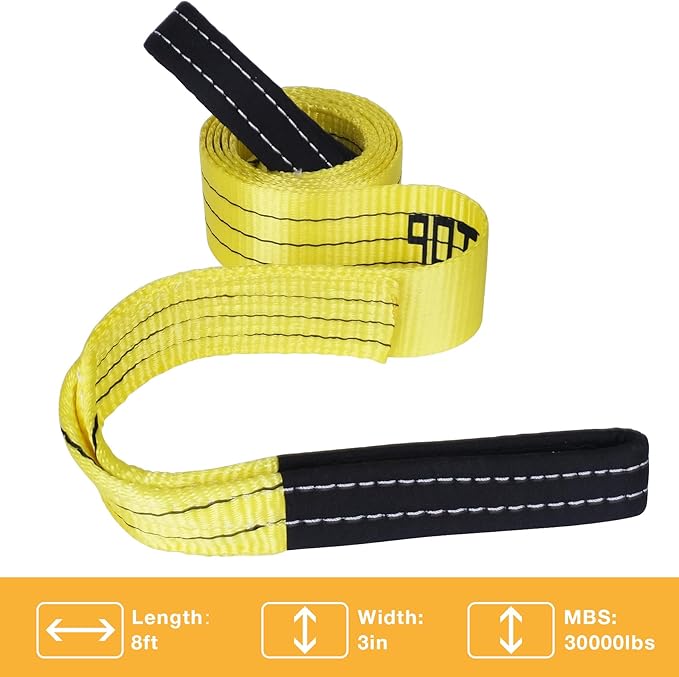 Tree Saver Strap(3" x 8') - 30,000 lbs Break Strength Recovery Rope, Heavy Duty Tow Straps with Reinforced Loops for Emergency Towing Vehicles,Jet Ski,4x4 Off Road