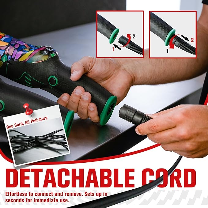 BATOCA P1 Car Buffer Polisher, 1000W High-Torque - 5-Inch 15mm Long-Throw Dual Action Orbital Polisher for Detailing - 6-Speed DA with Anti-Vibration Design & 16.4ft Detachable Cord - Auto, Boat, RV