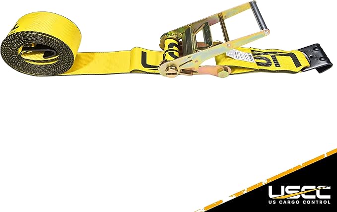 US Cargo Control Flat Hook Ratchet Strap 4 Inch x 30 Foot, 5,400 LBS Working Load Limit, Yellow 4 Inch Ratchet Straps Heavy Duty for Flatbed Trailers, Professional Flatbed Hauling