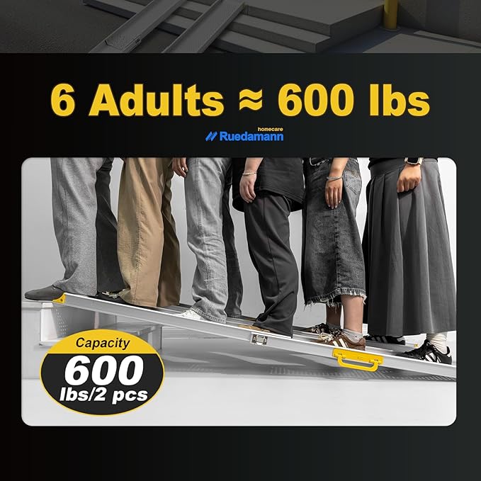 Ruedamann Wider Light Ramp for Wheelchair, 6 Foot Telescopic Portable Wheelchair Ramp, Heavy Duty Capacity Suitable for Scooters, Lighteweight Yest Strong Ramp for Wheelchair for Home, Doorways