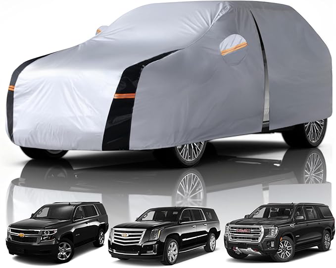 Full-Size SUV Car Cover Waterproof All Weather, 10 Layers Outdoor Car Covers for Automobiles - Sun & Rain Protector Full Exterior Covers. Custom Fit Suburban, GMC Yukon XL, Cadillac Escalade, etc