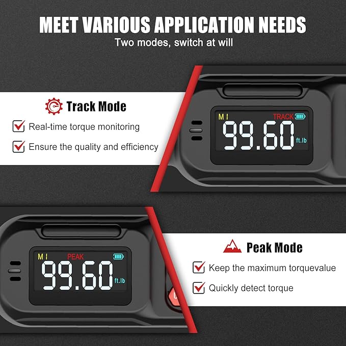 VANPO Digital Torque Wrench 3/8-Inch,5-99.6 Ft-Lb/6.8-135 Nm, Electronic Torque Wrench with Color Screen,Buzzer and LED Alertm, Preset & Data Storage for Car, Motorcycle, Bike Maintenance