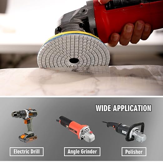16PCS Wet Dry Diamond Polishing Pad Kit, 4 Inch Diamond Sanding Pad 30-6000 Grit with 5/8''-11 Thread Backer Plate for Concrete Marble Quartz Granite Countertop Stone & Tile Polishing