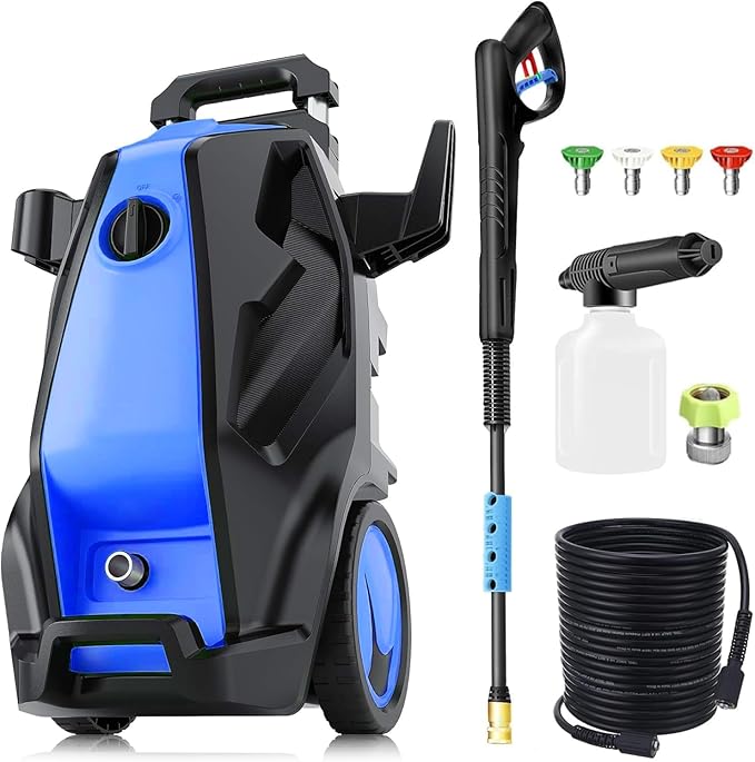 5000PSI Heavy Duty Pressure Cleaner with 33FT Hose, 4 Quick Connect Nozzles and Foam Cannon for Cars/Fences/Driveways/Patios/Home Cleaning, Deep Blue