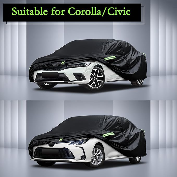 Car Cover Custom Fit for Toyota Corolla 2000-2025, Honda Civic 1991-2025, Waterproof All Weather Full Exterior Cover Rain Sun Protector Car Cover with Door Zipper