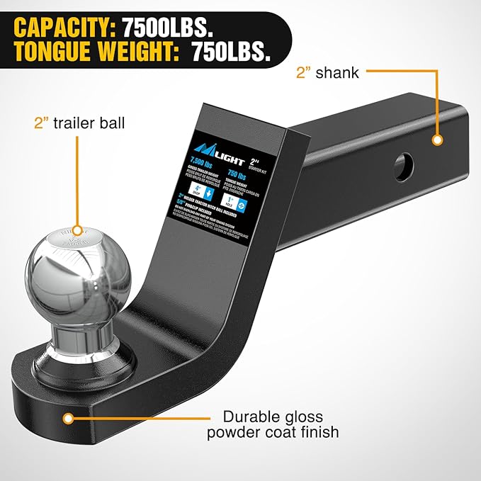 Nilight Fusion Trailer Hitch Mount w/Welded 2 Inch Trailer Ball & Hitch Pin, Fits 2 Inch Receiver, 7500 lbs 4" Drop
