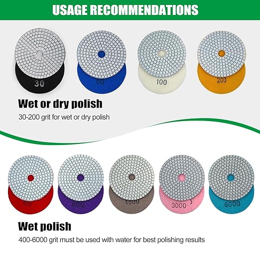 WORKEASE 4 Inch Diamond Polishing Pads Wet/Dry 12PCS, 100 Grit Diamond Sanding Pad, Granite Stone Concrete Marble Rock Countertop Quartz Polish Pad