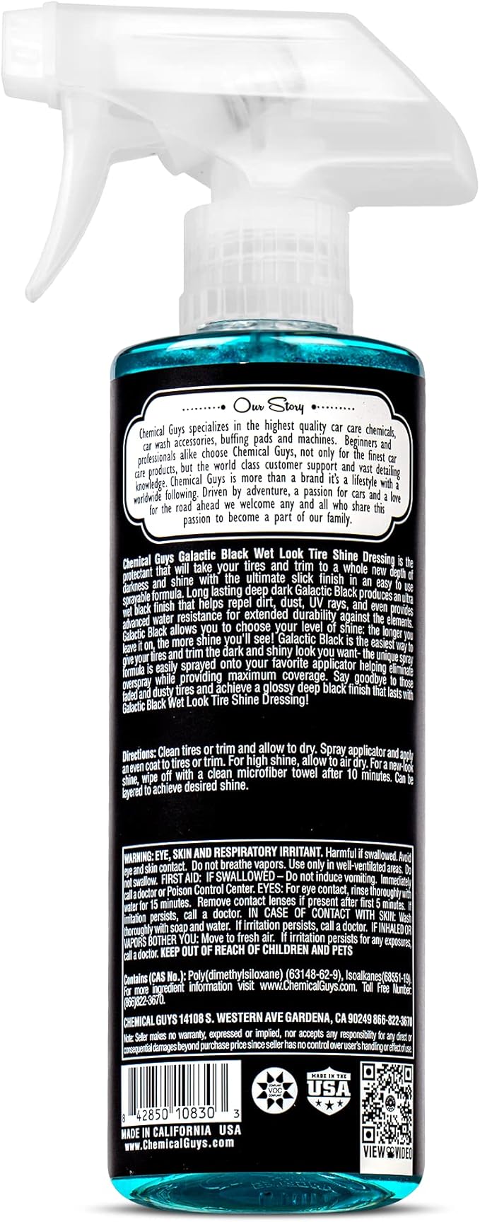 Chemical Guys Galactic Black Wet Look Tire Shine Dressing – High Gloss Tire Spray for Trim & Rubber – Restores Deep Black Shine and Protection for Cars, Trucks, Motorcycles and RVs, 16 oz
