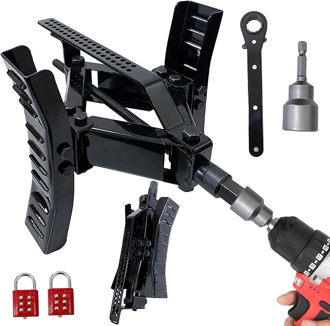 Wheel Chock Stabilizer with Rotatable Sides for RV Travel Trailer Tires, for Locking Tandem Wheels When Parked on Uneven Surfaces (2 Packs) with Ratchet and Password Locks，Black