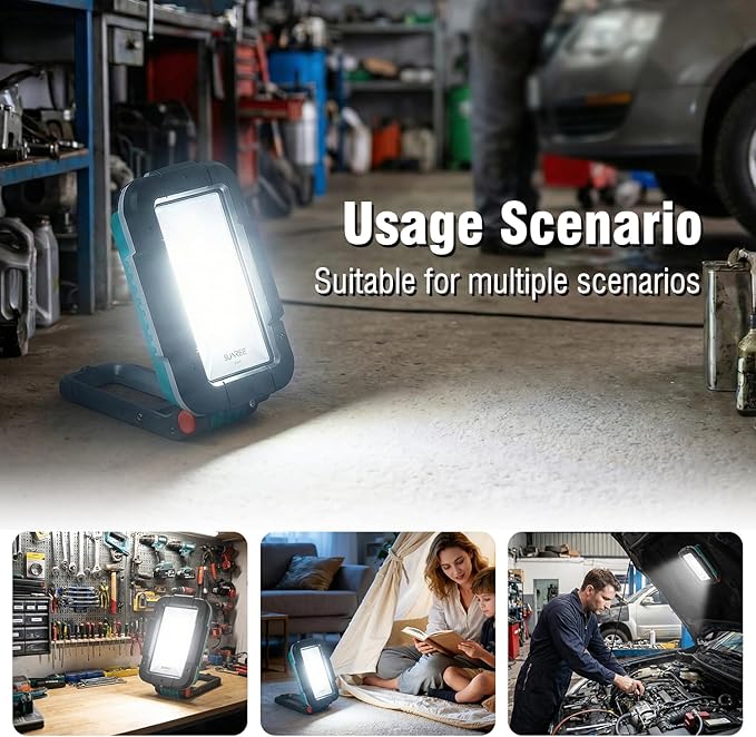 SUNREI LED Rechargeable Magnetic Work Lights COB Mechanic Lights,1500 Lumens, Magnetic Base & Hanging, 7Mode, 10400mAh Magnetic Flashlight Job Site & Security for Car Repair, Emergency, Gift for Men