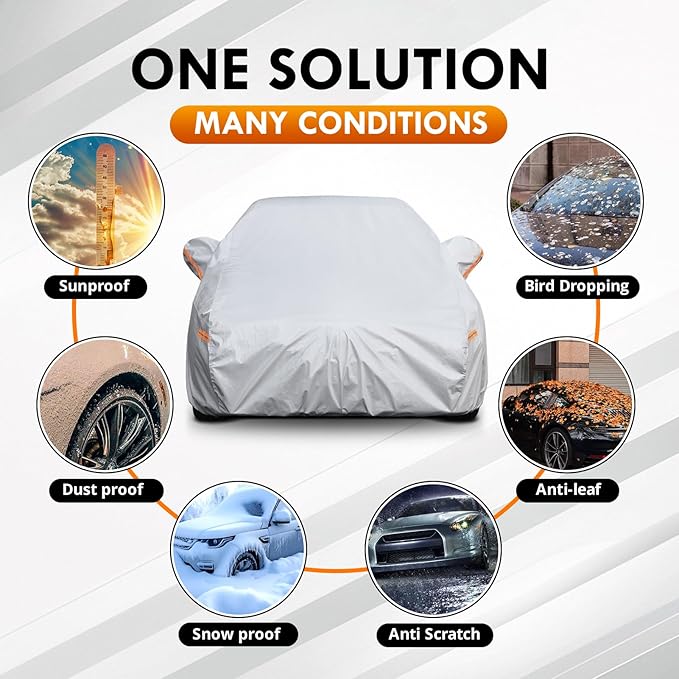 Compact Sedan Car Cover Waterproof All Weather, 6 Layer Outdoor Car Cover Universal Fit for Acura ILX, Nissan Sentra, Buick Verano, Cadillac ATS, Chevy Cobalt Cruze, Honda Civic, Toyota Corolla