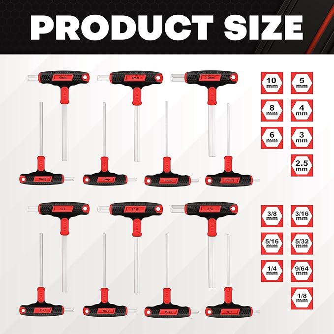 C&T 14-Piece T-Handle Allen Wrench Set, Metric & SAE, Long Arm Hex Keys with Storage Box – Professional Tool for DIY, Auto & Bike Repair, Home Repair and Mechanics Maintenance