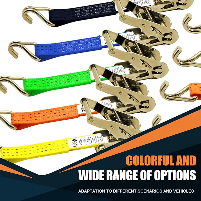 1.5 inch Ratchet Straps Heavy Duty 8 Pack 1-1/2 in x 12ft Cargo Load Tie Down Strap Double J Hook Yellow 2200lbs Working Load for Trucks
