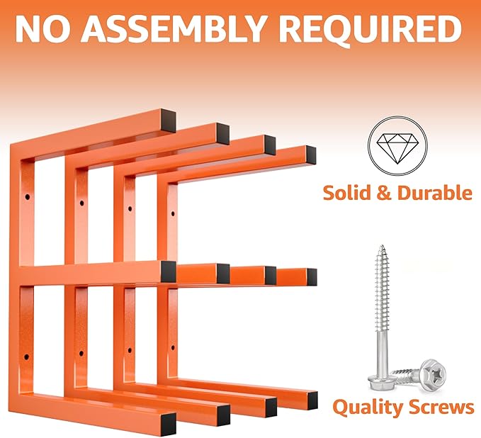 YYR Wood Organizer and Lumber Storage Rack Wall Mount, Heavy Duty Metal Shelf with 6-Level Holds Up 1200 LBS, Indoor & Outdoor Use - Orange