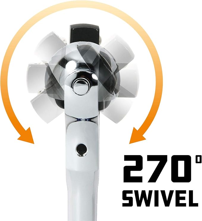 Powerbuilt Swivel Head Ratchet, 3/8 Inch Drive Hand Tools, Rotating, 72 Tooth 5 Degree Swing, Compact Tight Spaces - 649941