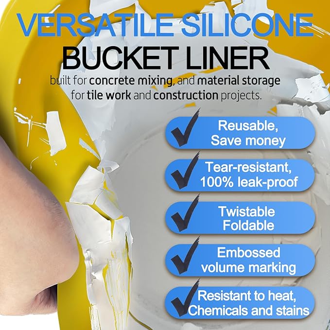 2 Gallon and 3.5 Gallon Silicone Bucke Liner for Reusable for Concrete Mix & Thinset 2PCS Bucket Liner