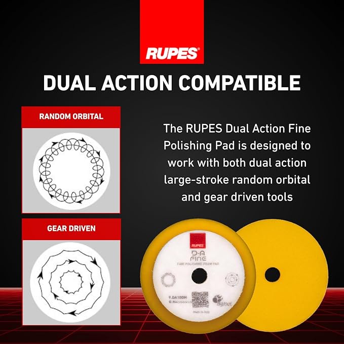 RUPES 9.DA100M Pack of 48 Yellow D-A Fine Finishing Foam Pads 100mm | Ideal for Paint Correction & Gloss Enhancement | Compatible with 4" Backing Plate | Moderate to Fine Defect Removal