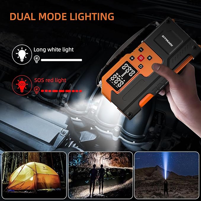 Jump Starter with Air Compressor 4000A Portable Battery Pack 10000mAh Power Bank Emergency SOS LED Light 22-Cylinder 150PSI Cordless AutoShutoff Tire Inflator Window Breaker