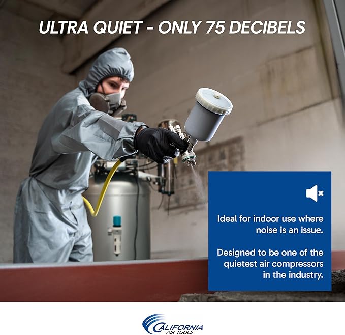 California Air Tools 60040DCAD 4.0 HP Ultra Quiet and Oil-Free Air Compressor, 60 Gallon Steel Tank, 75 dBA Noise Level, with Air Drying System and Auto Drain