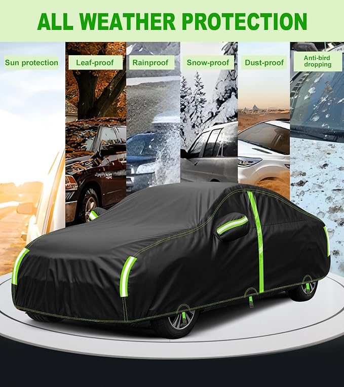 Car Cover Waterproof All Weather -Outdoor Car Snow Cover Snowproof UV Protection Windproof - Winter Rain Heavy Duty Full Car Covers Universal Fit for Sedan Length Up to 194 inch
