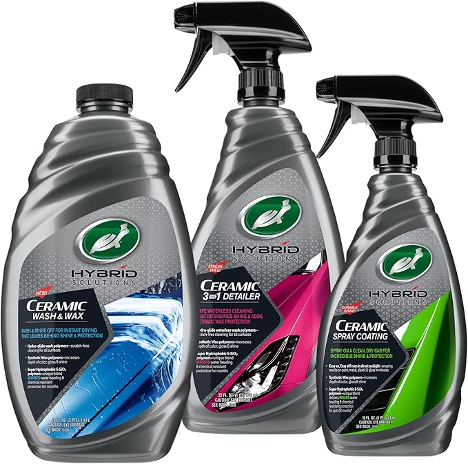 Turtle Wax Hybrid Solutions Ceramic Wax Coating, Ceramic Wash, and Ceramic Detailer Combo Pack- Ultimate Protection and Water Repellancy for Car Paint