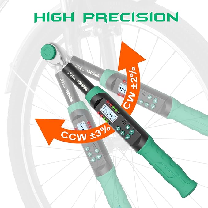 3/8 Inch Drive Digital Torque Wrench, 2.21-44.25Ft.lb/3-60N.m, with Preset Value, Buzzer & LED Indicator, ±2% Accuracy Torque Wrench for Bike, Motorcycles
