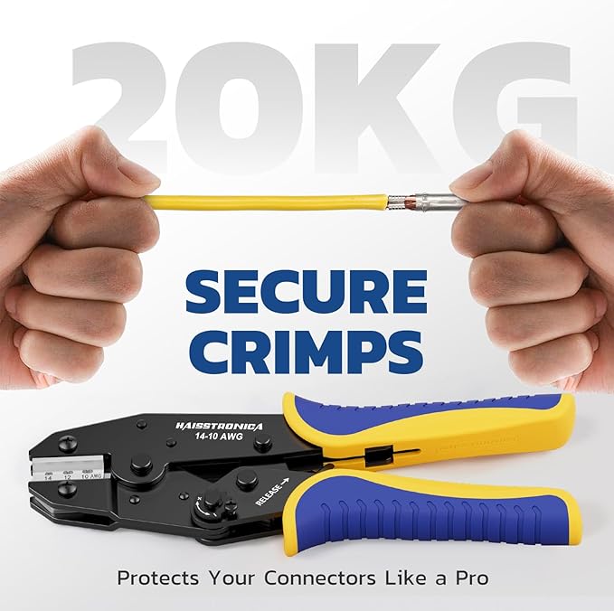 haisstronica Crimping Tool for Solar Connectors - AWG 14 12 10 Ratchet Wire Crimper Tool