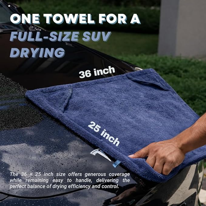 Premium Car Drying Microfiber Towel, Double Sided, Hand Pockets, Easy Grip, 1300 GSM, Super Absorbent, Ultra Soft, Detailing, Cleaning, Car Wash - Cars, Trucks, SUVs (X Large - 1-Pack)