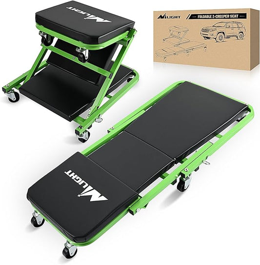 Nilight 36" Z Creeper - 2-in-1 Rolling Folding Car Seat, 36 inches Adjustable Roller Garage Chair Lay Down or Sit, 330LBS Capacity, Green Black