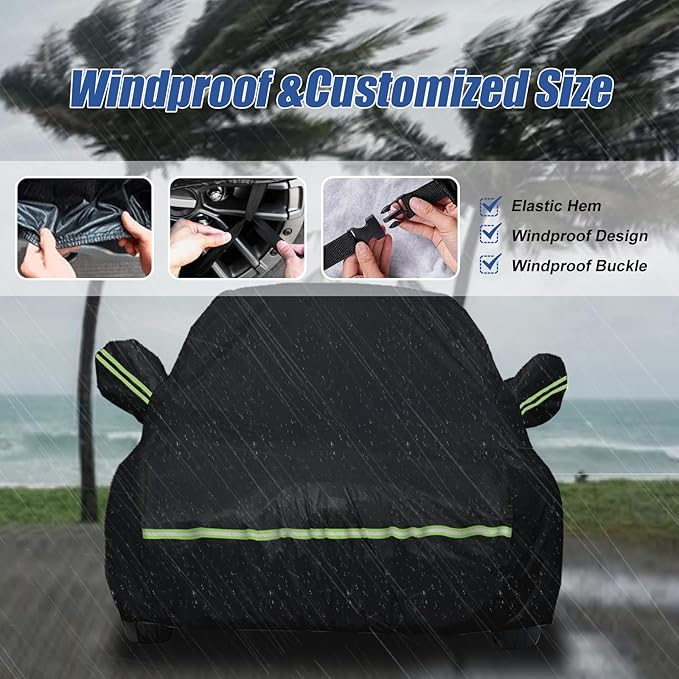 Waterproof Car Covers Fit for 2007-2023 Chevy Suburban/GMC Yukon XL/Cadillac Escalade ESV(Black) 210T Custom Heavy Duty Waterproof All Weather Protection Outdoor