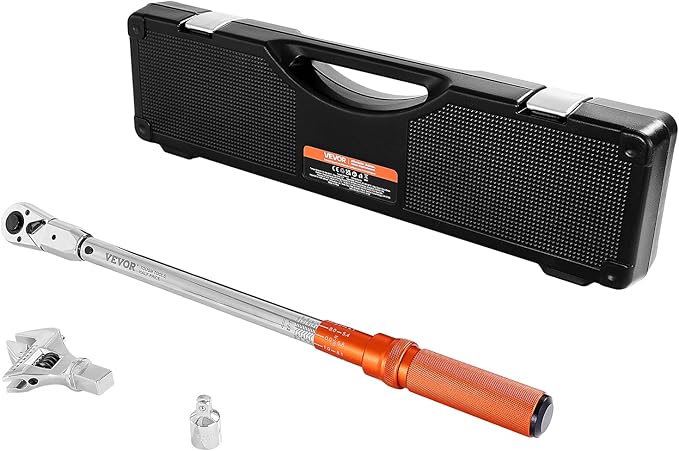 VEVOR Adjustable Torque Wrench 1/2 Inch Drive, 20-160Ft.lb/27.1-216.8Nm, 38MM Open End, 3/8 Inch Drive Torque Wrench with Interchangeable Jaw & Ratchet Head for HVAC, Car, Moto, Narrow Pipeline