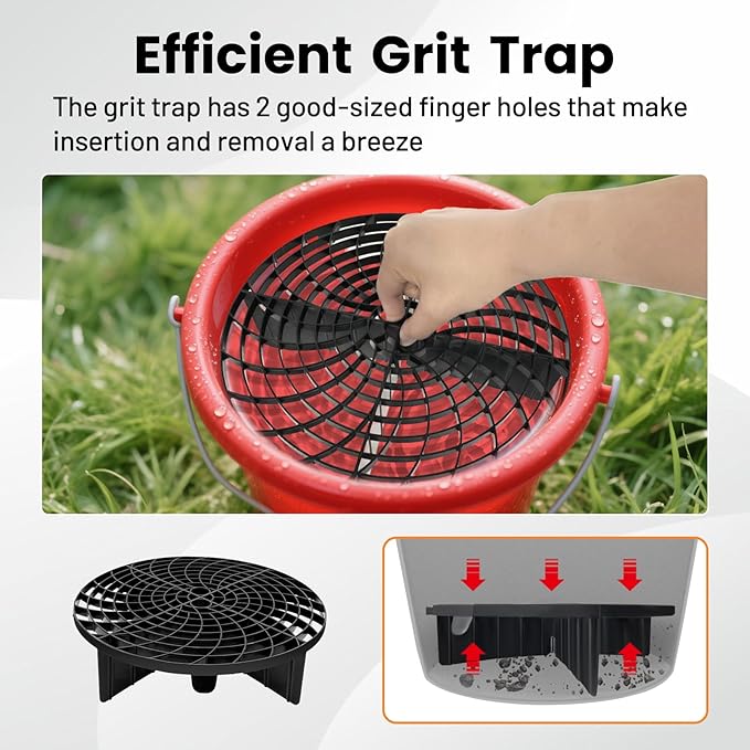 ROBLOCK 5 Gallon Bucket Dolly Roller with Wheels, Detailing Bucket Dolly with Dirt and Grit Traps Insert, Car Wash Accessories for Car Washing, Cleaning, Carrying