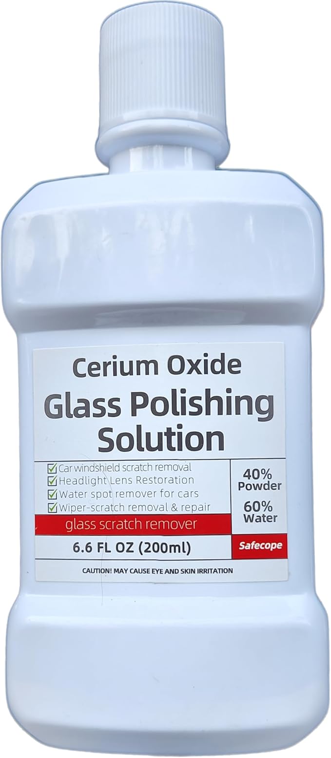 200ml Cerium Oxide Glass Polishing Liquid – Deep Cleaning Glass & Removes Wiper Marks, Swirls, Water Spots & Windshield Cleaner （Shake vigorously for 5 sec. Machine Polish 10 min.）